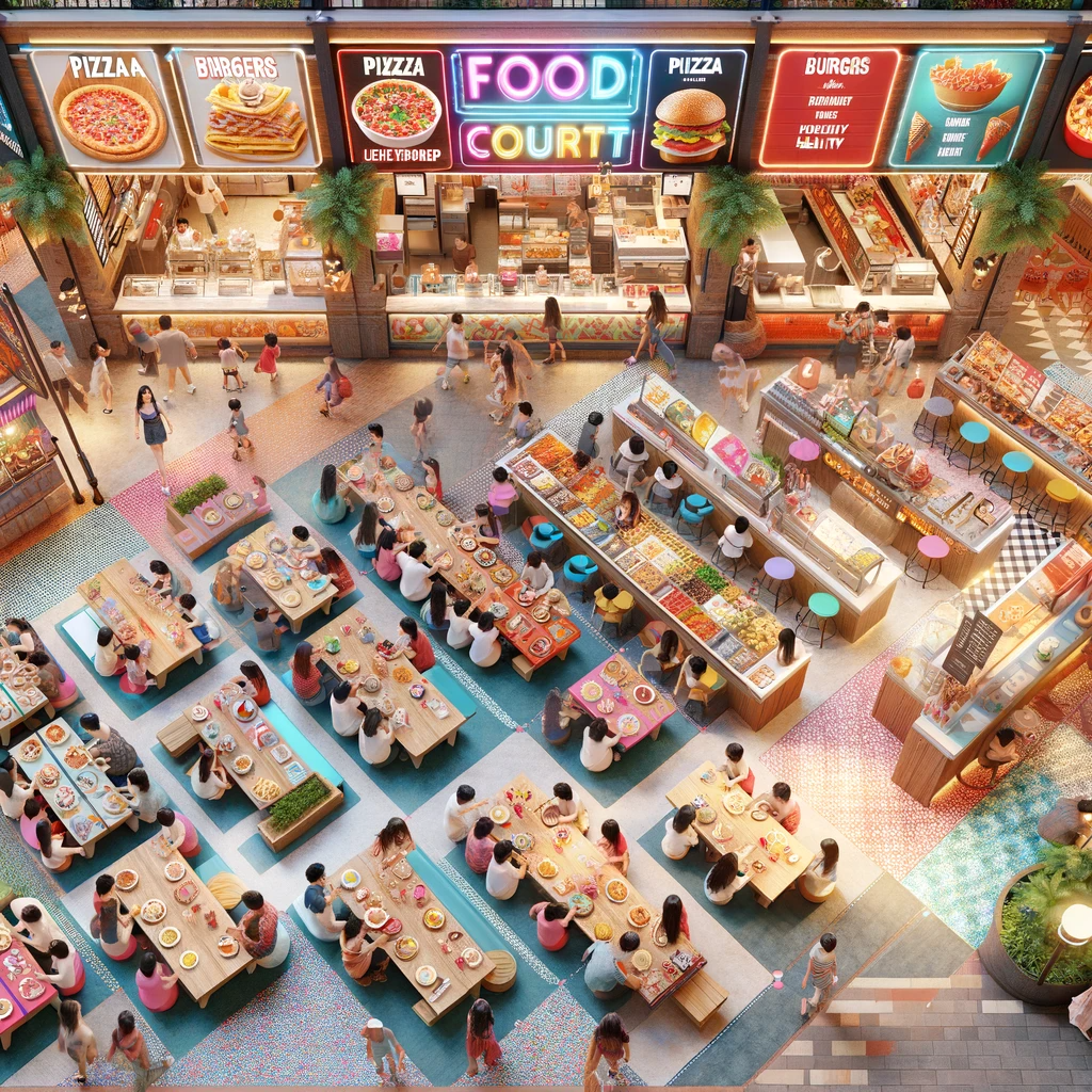 Diverse food options at the park's food courts