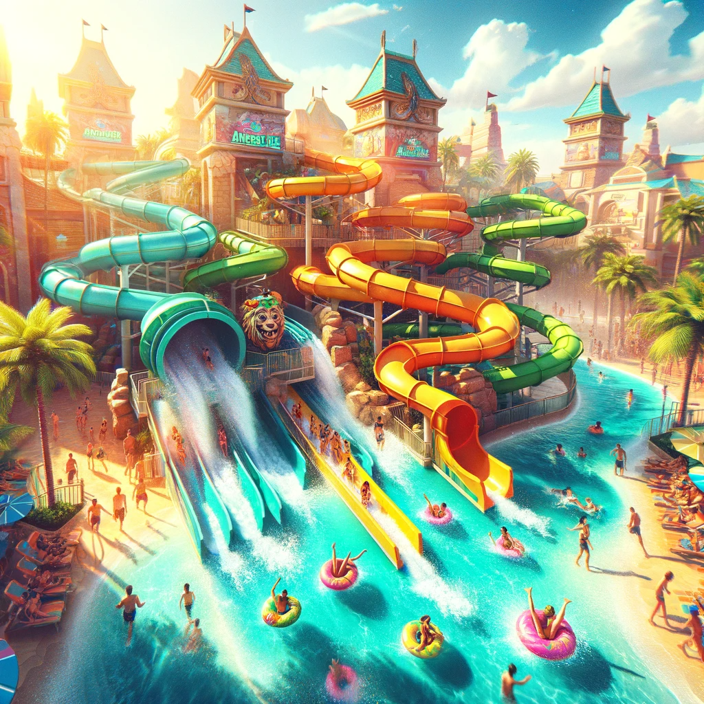 Refreshing water slides in the 'Splash Kingdom' at Adventure Isle